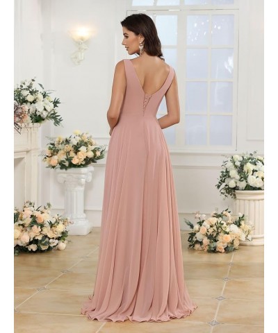 Women's V Neck Bridesmaid Dresses for Women Chiffon Ruched Formal Evening Dress with Silt PU119 Peacock $34.10 Dresses