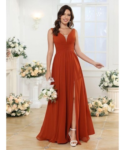 Women's V Neck Bridesmaid Dresses for Women Chiffon Ruched Formal Evening Dress with Silt PU119 Peacock $34.10 Dresses