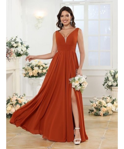 Women's V Neck Bridesmaid Dresses for Women Chiffon Ruched Formal Evening Dress with Silt PU119 Peacock $34.10 Dresses