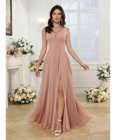 Women's V Neck Bridesmaid Dresses for Women Chiffon Ruched Formal Evening Dress with Silt PU119 Peacock $34.10 Dresses