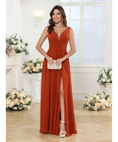 Women's V Neck Bridesmaid Dresses for Women Chiffon Ruched Formal Evening Dress with Silt PU119 Peacock $34.10 Dresses