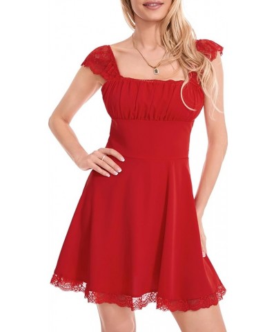 Graduation Dresses for Women 2023 Lace Short Sleeve Backless Bodycon A-Line Dress Aesthetic Fairy Corset Mini Dress F Red $10...