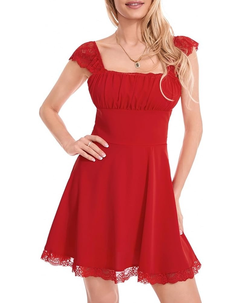 Graduation Dresses for Women 2023 Lace Short Sleeve Backless Bodycon A-Line Dress Aesthetic Fairy Corset Mini Dress F Red $10...