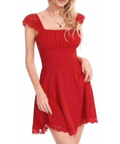 Graduation Dresses for Women 2023 Lace Short Sleeve Backless Bodycon A-Line Dress Aesthetic Fairy Corset Mini Dress F Red $10...