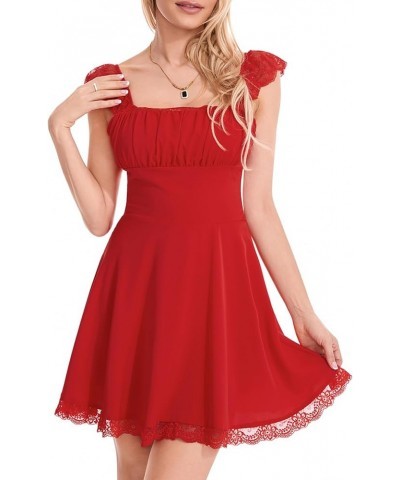 Graduation Dresses for Women 2023 Lace Short Sleeve Backless Bodycon A-Line Dress Aesthetic Fairy Corset Mini Dress F Red $10...