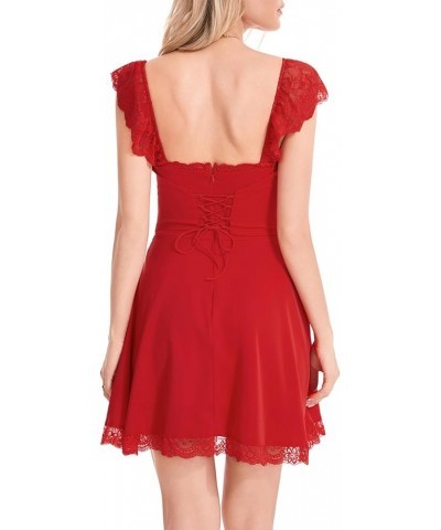 Graduation Dresses for Women 2023 Lace Short Sleeve Backless Bodycon A-Line Dress Aesthetic Fairy Corset Mini Dress F Red $10...