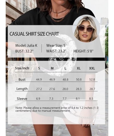 Women’s Oversized Graphic Print Short Sleeve Tunic Tops Crew Neck Casual Drop Shoulder T Shirts H Skull Black $12.74 T-Shirts