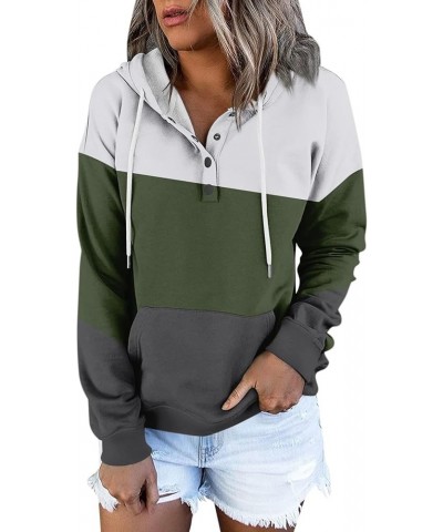 Womens Fall Fashion 2023,Womens Casual Patchwork Button Long Sleeve Hoodies Pullover Drawstring Pocket Sweatshirt 2-cyan $9.9...