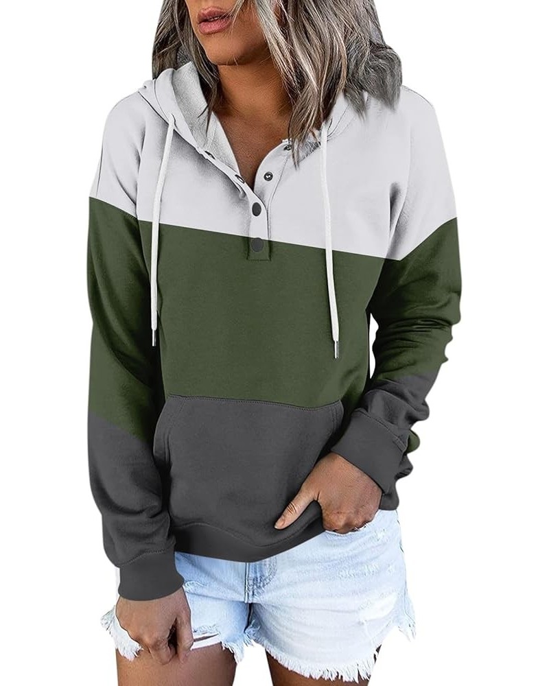 Womens Fall Fashion 2023,Womens Casual Patchwork Button Long Sleeve Hoodies Pullover Drawstring Pocket Sweatshirt 2-cyan $9.9...