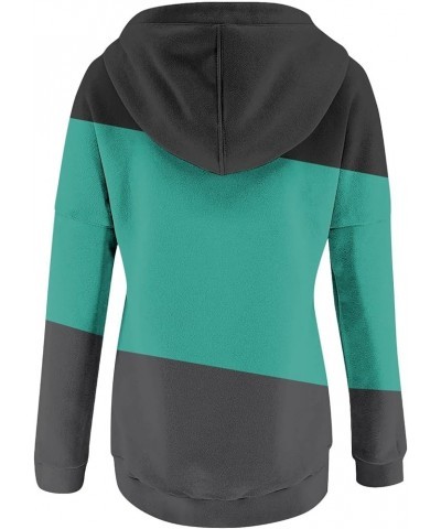 Womens Fall Fashion 2023,Womens Casual Patchwork Button Long Sleeve Hoodies Pullover Drawstring Pocket Sweatshirt 2-cyan $9.9...