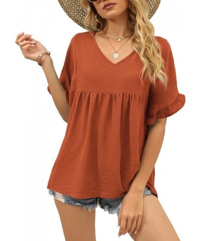 Womens Tops Casual V Neck Ruffle Sleeve T Shirts Babydoll Loose Fit Peplum Tops 2-brown $9.00 Blouses