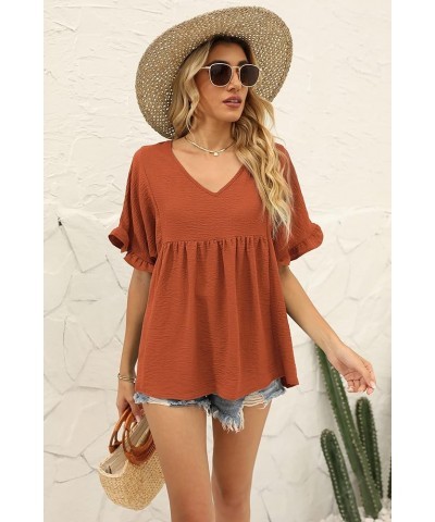 Womens Tops Casual V Neck Ruffle Sleeve T Shirts Babydoll Loose Fit Peplum Tops 2-brown $9.00 Blouses