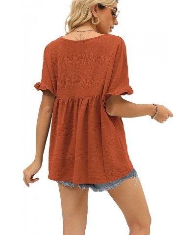 Womens Tops Casual V Neck Ruffle Sleeve T Shirts Babydoll Loose Fit Peplum Tops 2-brown $9.00 Blouses