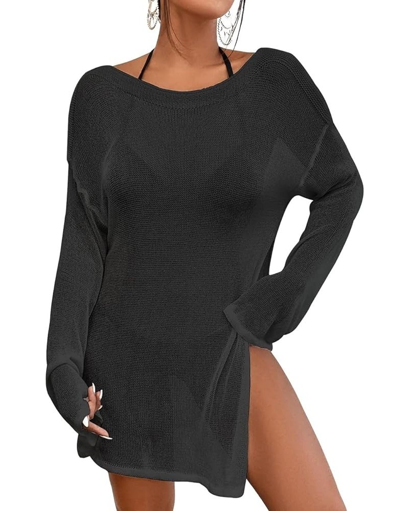 Crochet Cover Ups for Women Sheer Beach Tops Sexy Mesh Summer Outfit Black $15.98 Swimsuits