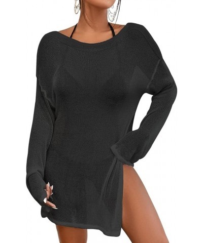 Crochet Cover Ups for Women Sheer Beach Tops Sexy Mesh Summer Outfit Black $15.98 Swimsuits