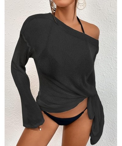 Crochet Cover Ups for Women Sheer Beach Tops Sexy Mesh Summer Outfit Black $15.98 Swimsuits