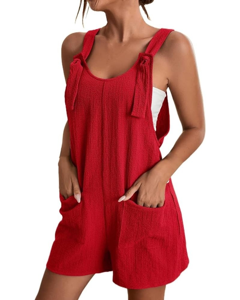 Linen Overalls for Women Women's Cotton Linen Short Overalls Casual Summer Bib Shortalls with Pockets Jumpsuit Rompers Z3 Red...