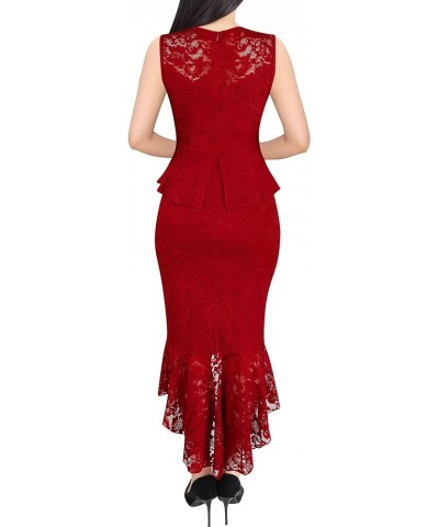 Womens Square Neck Peplum Ruffle Button Cocktail Party Bodycon Midi Mermaid Dress Red Floral Lace $28.04 Dresses