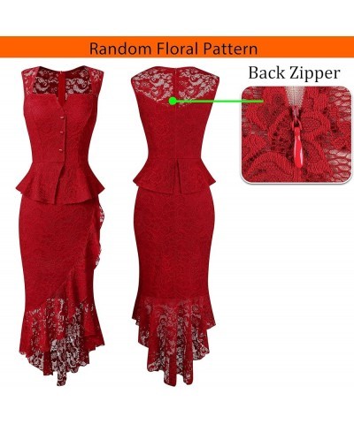 Womens Square Neck Peplum Ruffle Button Cocktail Party Bodycon Midi Mermaid Dress Red Floral Lace $28.04 Dresses