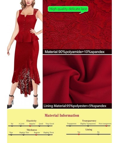 Womens Square Neck Peplum Ruffle Button Cocktail Party Bodycon Midi Mermaid Dress Red Floral Lace $28.04 Dresses