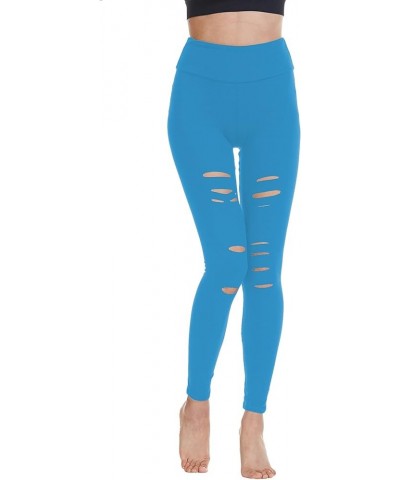 Women's High Waist Yoga Pants Cutout Ripped Super Soft and Comfortable Skinny Leggings Blue $8.40 Leggings