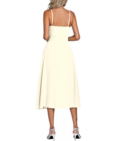 Women's Strapy Wrap V Neck Ruched High Waist Sleeveless Split Hem Midi Dress Light Khaki $25.38 Dresses