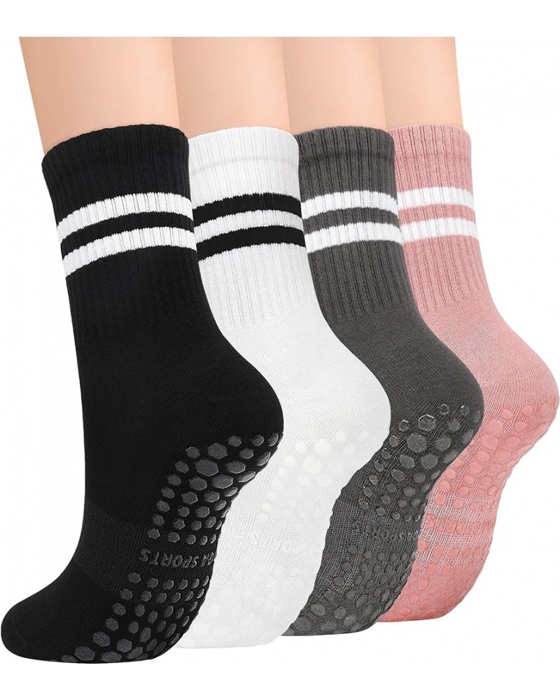 Pilates Socks with Grips for Women Grip Socks Pilates Barre Socks Yoga Socks Grippy Socks Non Slip Hospital Socks 4 Pairs Bla...