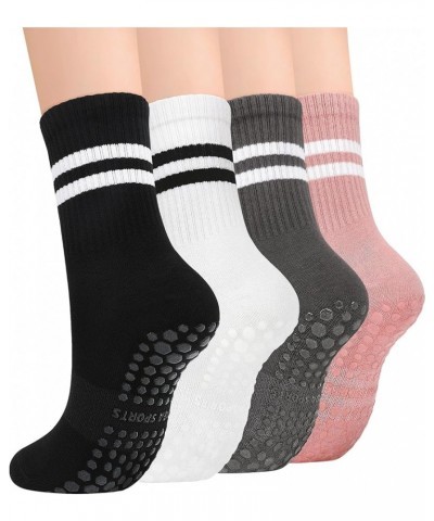 Pilates Socks with Grips for Women Grip Socks Pilates Barre Socks Yoga Socks Grippy Socks Non Slip Hospital Socks 4 Pairs Bla...