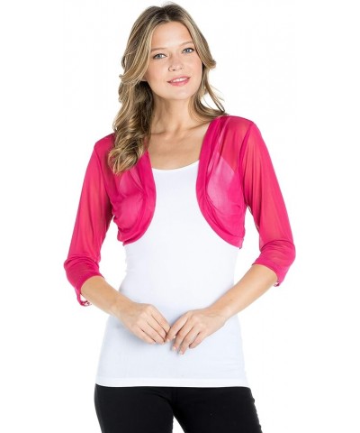 Junior`s Sheer Chiffon Bolero Shrug Jacket Cardigan 3/4 Sleeve Magenta $13.25 Sweaters