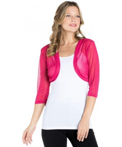 Junior`s Sheer Chiffon Bolero Shrug Jacket Cardigan 3/4 Sleeve Magenta $13.25 Sweaters