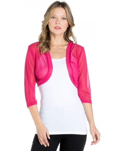 Junior`s Sheer Chiffon Bolero Shrug Jacket Cardigan 3/4 Sleeve Magenta $13.25 Sweaters