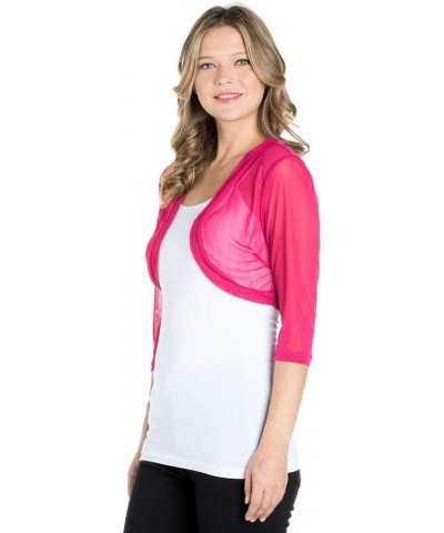 Junior`s Sheer Chiffon Bolero Shrug Jacket Cardigan 3/4 Sleeve Magenta $13.25 Sweaters