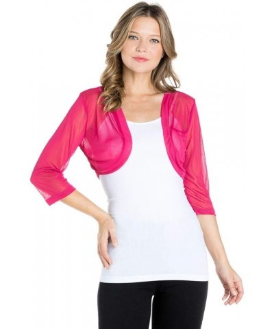 Junior`s Sheer Chiffon Bolero Shrug Jacket Cardigan 3/4 Sleeve Magenta $13.25 Sweaters