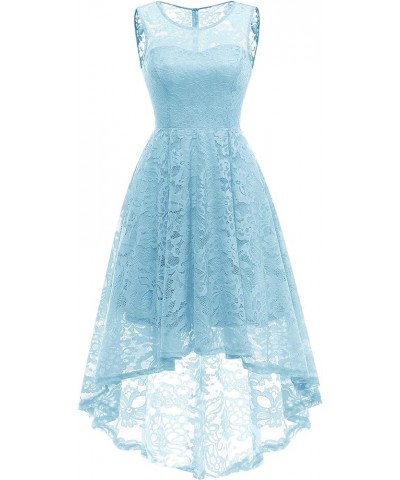 Women's Elegant Floral Lace Dress Sleeveless Crew Neck Hi-Lo Cocktail Dress for Evening Party Lightblue $23.85 Dresses