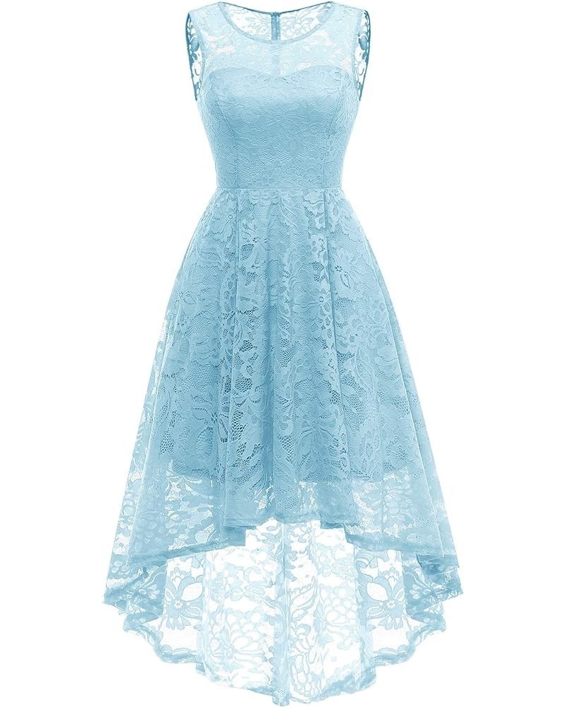 Women's Elegant Floral Lace Dress Sleeveless Crew Neck Hi-Lo Cocktail Dress for Evening Party Lightblue $23.85 Dresses