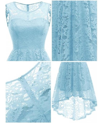 Women's Elegant Floral Lace Dress Sleeveless Crew Neck Hi-Lo Cocktail Dress for Evening Party Lightblue $23.85 Dresses