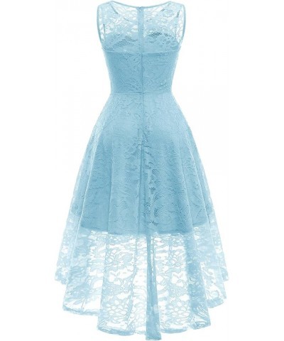 Women's Elegant Floral Lace Dress Sleeveless Crew Neck Hi-Lo Cocktail Dress for Evening Party Lightblue $23.85 Dresses