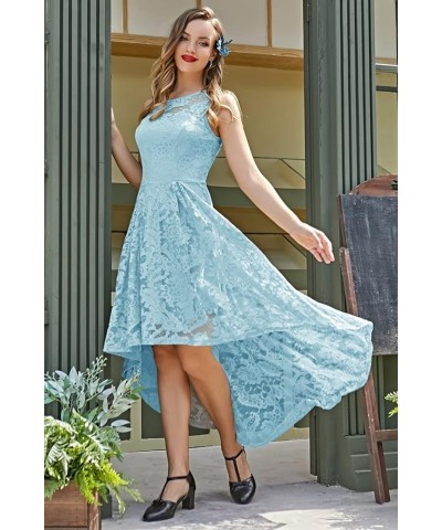 Women's Elegant Floral Lace Dress Sleeveless Crew Neck Hi-Lo Cocktail Dress for Evening Party Lightblue $23.85 Dresses