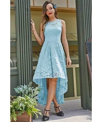 Women's Elegant Floral Lace Dress Sleeveless Crew Neck Hi-Lo Cocktail Dress for Evening Party Lightblue $23.85 Dresses