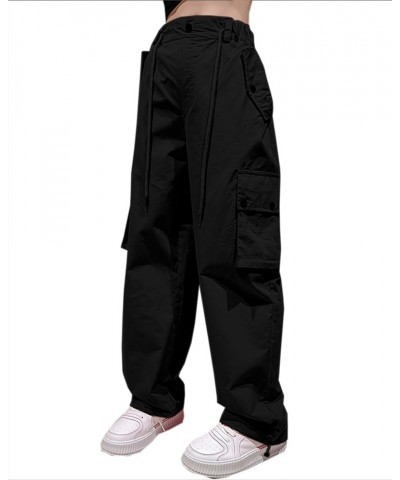 Girls Womens Y2k Cargo Pants Casual Elastic Waist Multi Pocket Straight Wide Leg Trousers 8black $22.19 Pants