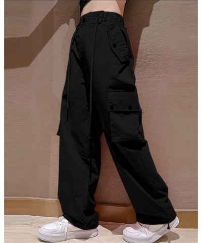 Girls Womens Y2k Cargo Pants Casual Elastic Waist Multi Pocket Straight Wide Leg Trousers 8black $22.19 Pants