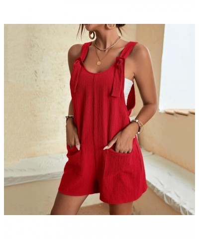 Linen Overalls for Women Women's Cotton Linen Short Overalls Casual Summer Bib Shortalls with Pockets Jumpsuit Rompers Z3 Red...