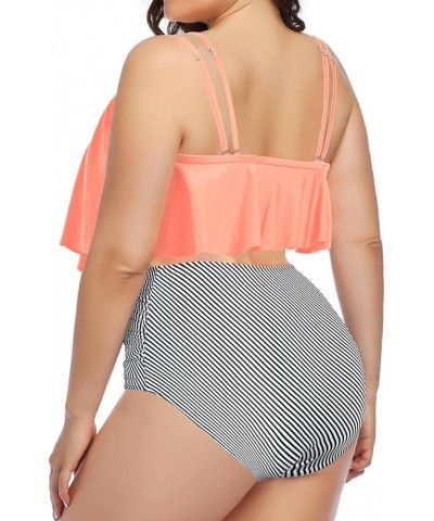 Two Piece Plus Size Swimsuit for Women High Waisted Bathing Suit Tummy Control Tankini Top Bikini Bottom Pink Stripe $16.06 S...