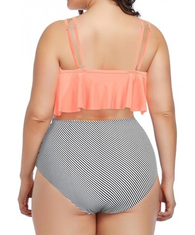 Two Piece Plus Size Swimsuit for Women High Waisted Bathing Suit Tummy Control Tankini Top Bikini Bottom Pink Stripe $16.06 S...