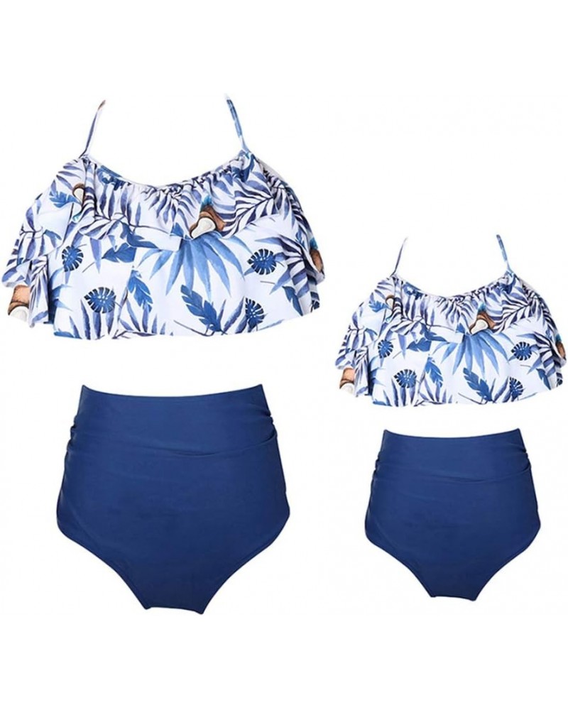 Mommy and Me Halter Ruffle Swimsuit Leaf Printed High Waisted Adjustable Straps Family Matching Bikini Set Blue Coconut $11.2...