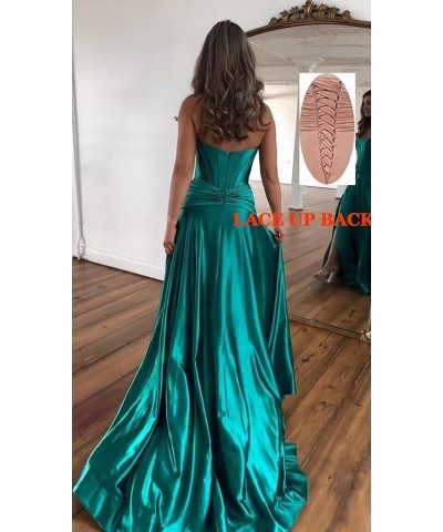 Corset Strapless Satin Prom Dress Long Formal Evening Party Dress with Slit Peacock $40.00 Dresses