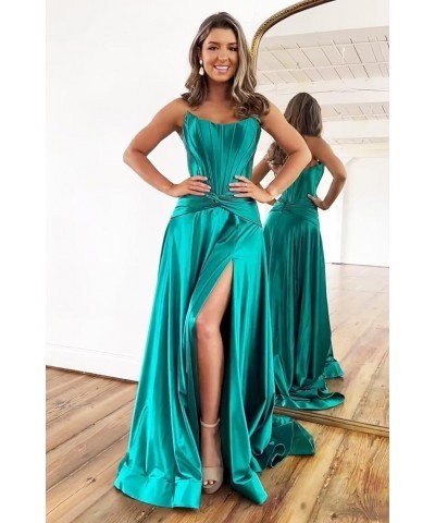 Corset Strapless Satin Prom Dress Long Formal Evening Party Dress with Slit Peacock $40.00 Dresses