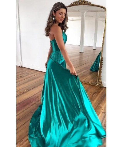 Corset Strapless Satin Prom Dress Long Formal Evening Party Dress with Slit Peacock $40.00 Dresses