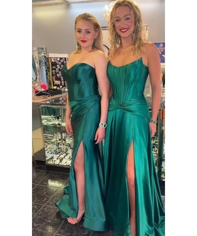 Corset Strapless Satin Prom Dress Long Formal Evening Party Dress with Slit Peacock $40.00 Dresses