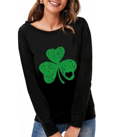 St Patricks Day Shirt Women Long Sleeve Casual Round Neck Irish Sweatshirt Tops Green Shamrock Heart $9.43 Hoodies & Sweatshirts